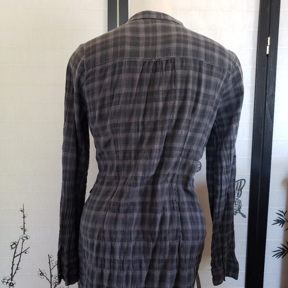 [Timing] Plaid Ruffle Front Button Down Top - Picture 3 of 8